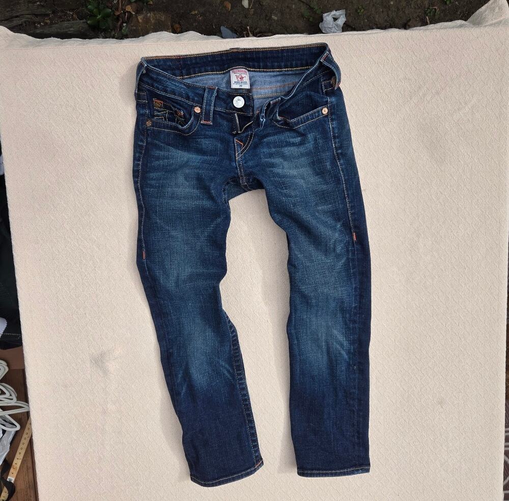 true religion low rise cropped straight leg jeans size 26 y2k mcbling ♡